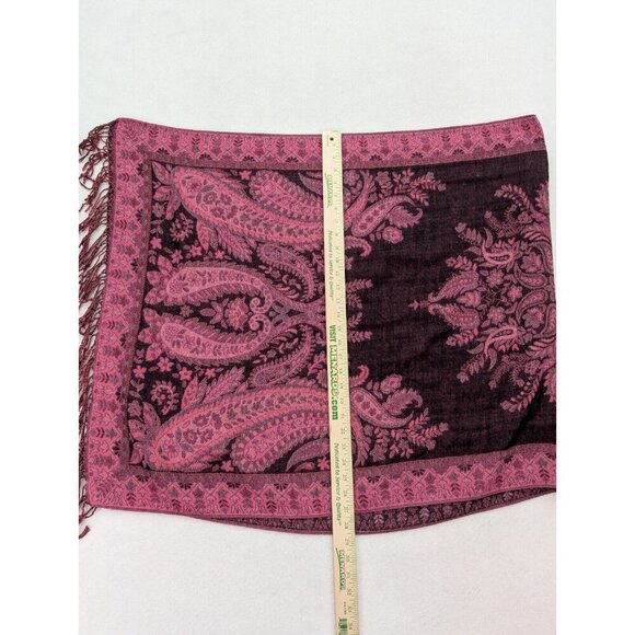 Women's Scarf Wrap Pink Paisley Woven Fringe Rectangle - Picture 8 of 9